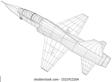 Boceto de avión. Vector de 3d. Estilo de marco de cables.