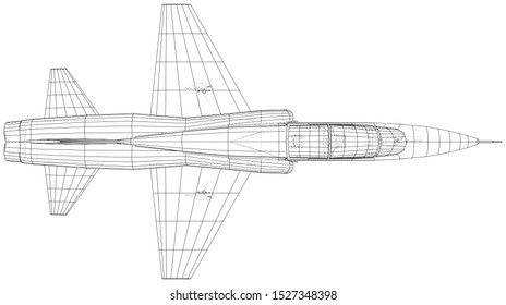 Airplane jet sketch. Vector of 3d. Wire-frame style.