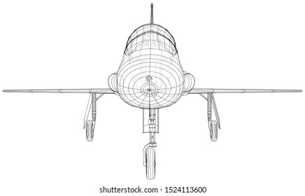Airplane jet sketch. Vector rendering of 3d. Wire-frame style.