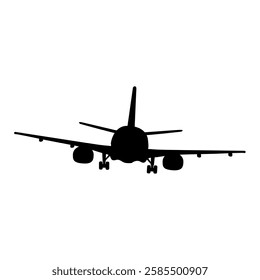 Airplane Landing black shadow silhouette. front angle