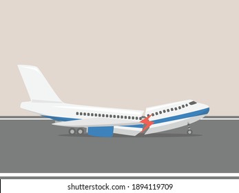Airplane landing crash, airplane accident concept