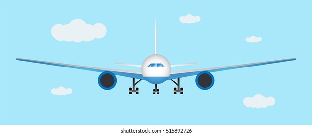 Airplane landing. Front view.Vector illustration