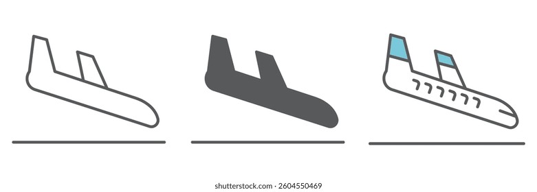 Airplane landing icon collection, aircraft and arrival, airport arrivals vector icon set, vector graphics, editable stroke outline sign, eps 10