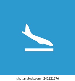 airplane landing icon, isolated, white on the blue background. Exclusive Symbols 