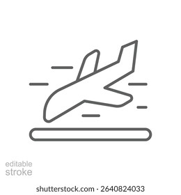 Airplane Landing Icon Outline Style Thin Line Editable Stroke Symbol for Flight Arrival or Airport Runway Design