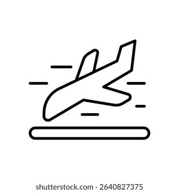 Airplane Landing Icon Outline Style Thin Line Symbol for Flight Arrival or Airport Runway Design
