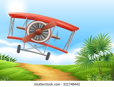 Airplane landing on dirt road illustration