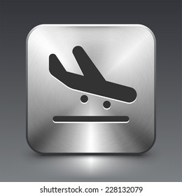 Airplane Landing on Silver Square Button