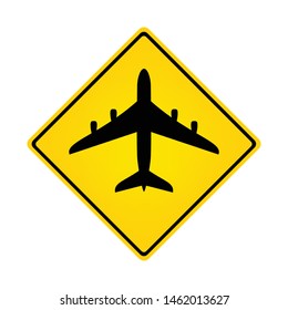 Airplane landing and take-off area warning sign, vector design