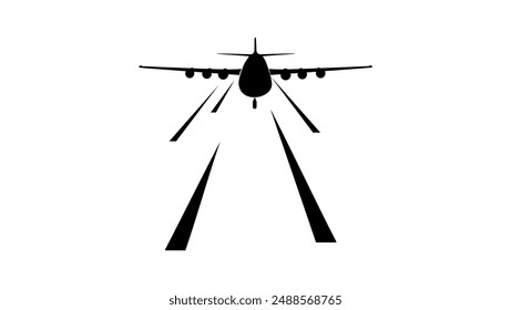 airplane landing, takeoff, black isolated silhouette