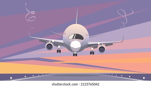 Airplane landing. Travelling on airplane concept. Vector