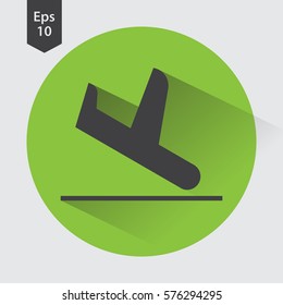 Airplane Landing Vector Icon In Circle. Destination Flight. Web Icon. Flat Symbol Style. Simple Graphic Design. Vector Illustration