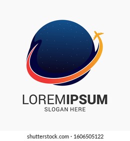Airplane Launch in Planet Logo. EPS 10