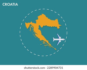 An airplane leaving the boundary of Croatia country, a concept of airplane takeoff, illustration vector design