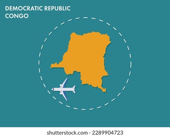 An airplane leaving the boundary of Democratic Republic of the Congo country, a concept of airplane takeoff, illustration vector design