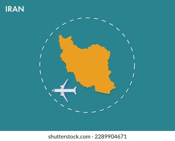 An airplane leaving the boundary of Iran country, a concept of airplane takeoff, illustration vector design