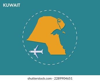 An airplane leaving the boundary of Kuwait country, a concept of airplane takeoff, illustration vector design