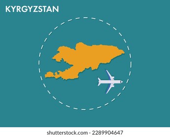 An airplane leaving the boundary of Kyrgyzstan country, a concept of airplane takeoff, illustration vector design