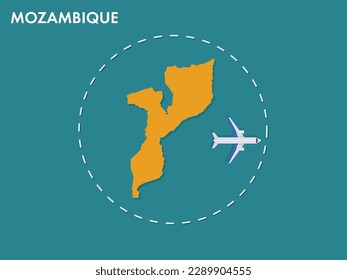 An airplane leaving the boundary of Mozambique country, a concept of airplane takeoff, illustration vector design