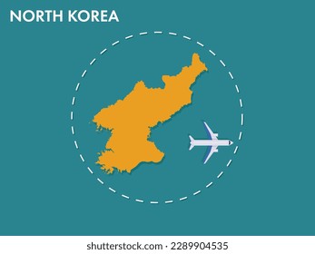 An airplane leaving the boundary of North Korea country, a concept of airplane takeoff, illustration vector design