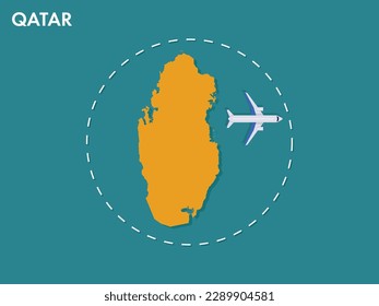 An airplane leaving the boundary of Qatar country, a concept of airplane takeoff, illustration vector design