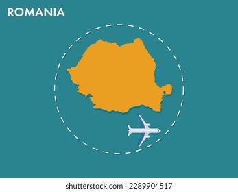 An airplane leaving the boundary of Romania country, a concept of airplane takeoff, illustration vector design