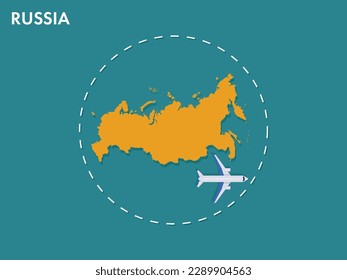 An airplane leaving the boundary of Russia country, a concept of airplane takeoff, illustration vector design