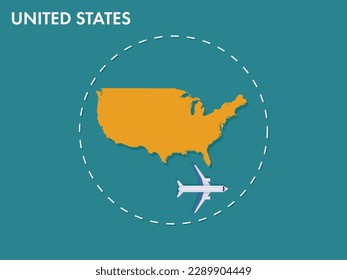 An airplane leaving the boundary of United States country, a concept of airplane takeoff, illustration vector design