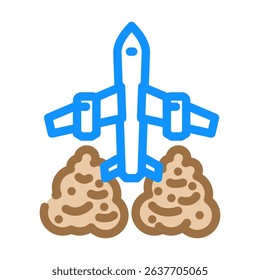 airplane leaving trail air pollution color icon vector. airplane leaving trail air pollution sign. isolated symbol illustration