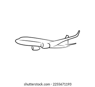 Airplane line art, air plane doodle art logo isolated on white background.