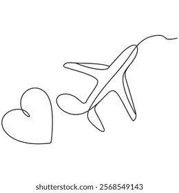 airplane line art. continuous line travel icon