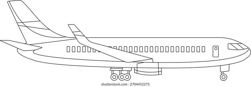 Diseño de Vector de arte de línea de avión Diseño de ilustración de contorno de avión Dibujo de línea en blanco y negro
