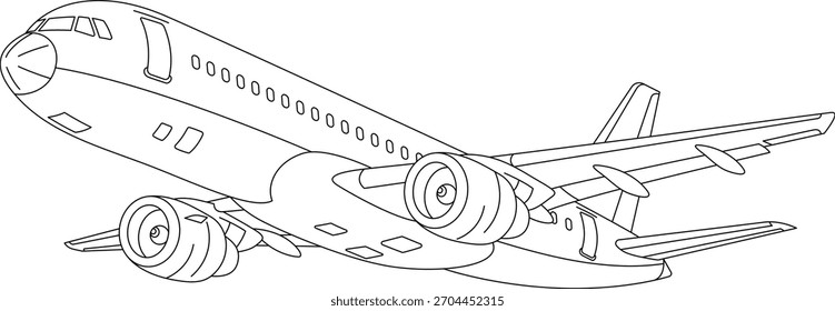 Projeto vetorial da arte da linha do avião Projeto da ilustração do contorno do avião desenho da linha preto e branco
