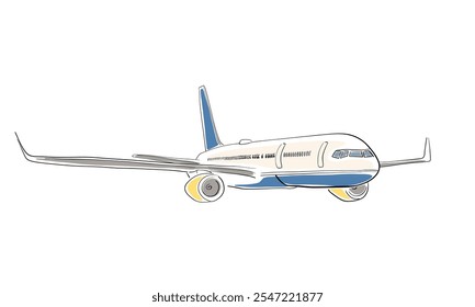 Airplane, line art vector drawing illustration. Aircraft, plane side view