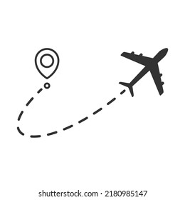 gepunkteter Flugweg. Flugstrecke mit Startpunkt und gepunkteter Streckenlinie. Reise- und Tourismuskonzept. Vektorgrafik einzeln auf weißem Hintergrund.
