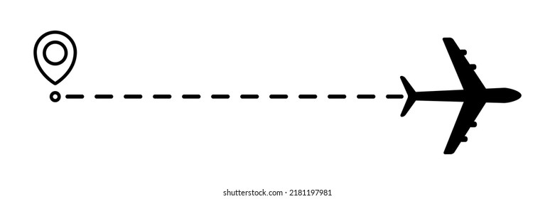 Ruta de acceso por puntos de la línea del avión. Ruta de vuelo del avión con punto de inicio y traza de línea punteada. Concepto de viajes y turismo. Ilustración vectorial aislada en fondo blanco.