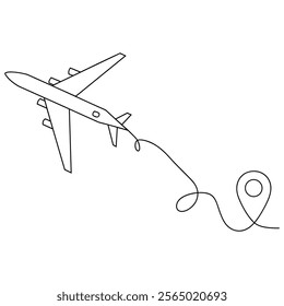 Airplane Line Drawing. Continuous line art travel airplane