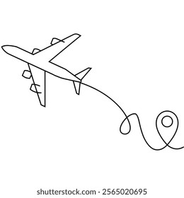 Airplane Line Drawing. Continuous line art travel airplane