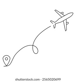 Airplane Line Drawing. Continuous line art travel airplane
