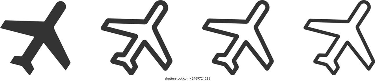 Airplane line and filled vector icons