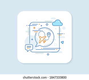 Airplane line icon. Abstract square vector button. Plane flight transport sign. Aircraft symbol. Airplane line icon. Speech bubble concept. Vector