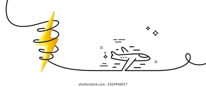 Icono de línea de avión. Una línea continua con curl. Señal de transporte aéreo. Símbolo de avión. Banda de contorno simple del avión. Curva de bucle con energía. Vector