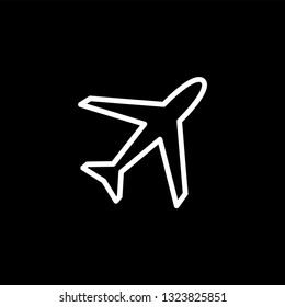 Airplane Line Icon On Black Background. Black Flat Style Vector Illustration.