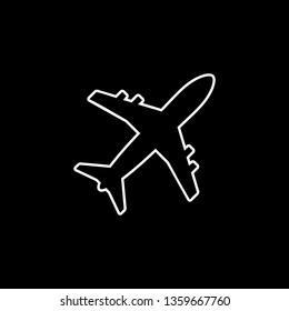 Airplane line icon on black background