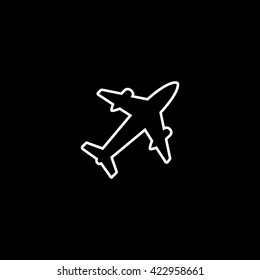 Airplane Line Icon On Black Background