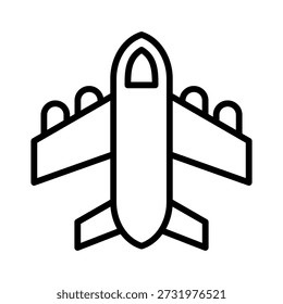 Airplane line icon. Outline vector illustration with editable stroke, isolated on white background. Suitable for aviation, travel, web, mobile app, and UI design.