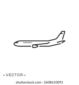 airplane line icon, plane concept, thin line symbol isolated on white background, editable stroke eps 10 vector illustration