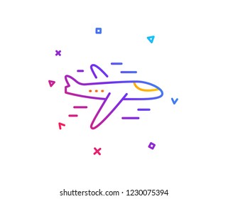 Airplane line icon. Plane flight transport sign. Aircraft symbol. Gradient line button. Airplane icon design. Colorful geometric shapes. Vector