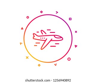 Airplane line icon. Plane flight transport sign. Aircraft symbol. Gradient pattern line button. Airplane icon design. Geometric shapes. Vector