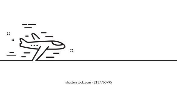 Airplane line icon. Plane flight transport sign. Aircraft symbol. Minimal line illustration background. Airplane line icon pattern banner. White web template concept. Vector